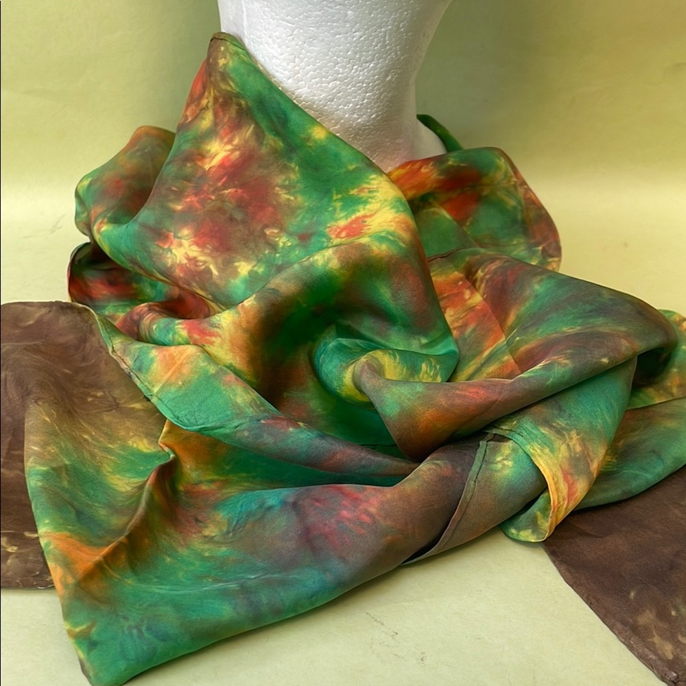 Vintage Multicolor Tie-Dye Silk Scarf